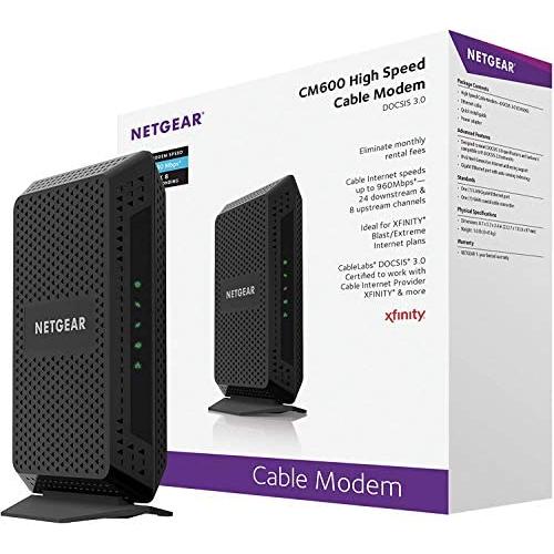 NETGEAR Cable Modem CM600 - Compatible with Cable Providers Including Xfinity by Comcast, Spectrum, Cox | for Cable Plans Up to 400 Mbps | DOCSIS 3.0 | 24x8