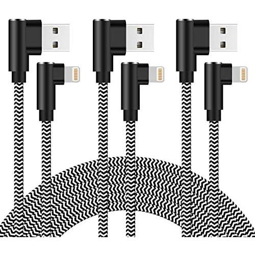 90 Degree iPhone Charger 10ft Lightning Cable Right Angle iPhone Cable 3 Pack Quick&Fast Charging Nylon Braided Charger Cord Compatible with iPhone 12 11 Xs MAX XR X 8 7 6s Plus