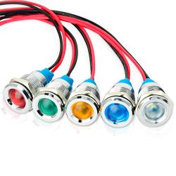 Gasher 110V/24V/12V 20mA Energy Saving Indicator Light Mounting Hole Size 12mm(1/2 inch) Green Yellow Red Blue White 5 Pcs