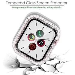 Fullife Compatible for Apple Watch Case Screen Protector 38mm, Bling Crystal Full Cover Tempered Glass Protective Case Compatible for Apple Watch Series 6/5/4/3/2/1 38mm 40mm 42mm 44mm, Clear