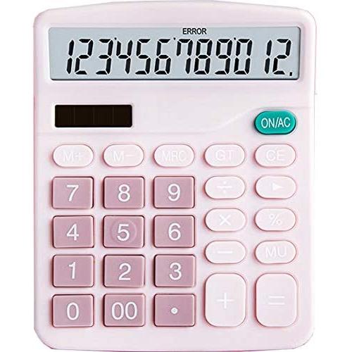 YOUHO Calculator, 12-bit Solar Battery Dual Power Standard Function Electronic Calculator with Large LCD Display Office Calculator Black(ONE Battery) (KK-837B, 1PACK，Pink)
