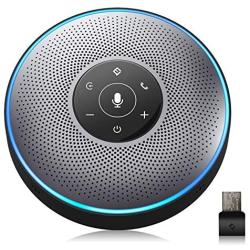 Bluetooth Speakerphone - M2 Gray Conference Speaker w/Dongle, Idea for Home Office 360º Voice Pickup 4 AI Echo & Noise Canceling Microphones, Skype USB Speakerphone AUX in/Out for up to 8 People