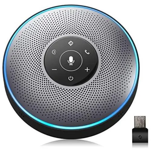 Bluetooth Speakerphone - M2 Gray Conference Speaker w/Dongle, Idea for Home Office 360º Voice Pickup 4 AI Echo & Noise Canceling Microphones, Skype USB Speakerphone AUX in/Out for up to 8 People