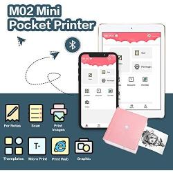 Phomemo M02 Portable Pocket Printer- Mini Bluetooth Wireless Thermal Sticker Printer Compatible with Android iOS for Instantly Print Fun, Retro-Style Photos, Mini Life Assistant, Good Gift, Pink