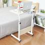 DlandHome 23.6 Inches Medium Size Mobile Side Table, Adjustable Movable w/Tablet Slot & Wheels, Portable Laptop Stand for Bed Sofa, 05#3-60M Maple, 1 Pack