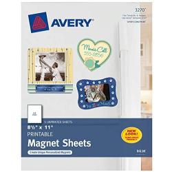 Avery Printable Magnet Sheets, 8.5'' x 11'', Inkjet Printer, 5 White Magnetic Sheets with Adhesive (3270)