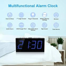Digital Dual Alarm Clock for Bedrooms, 7 Large LED Display Clock USB Charger, Dimmer,4 Alarm Volume,12/24H,Easy Set Loud Plug in Clock Battery Backup for Heavy Sleeper Kids Senior Boy Girl Teen Home