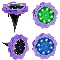Flower Solar Disk Lights Outdoor, 4PCS 8 LED Waterproof Solar Garden Lights Outdoor Solar Ground Lights for Pathway Garden Yard Walkway(Purple)