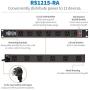 Tripp Lite RS1215-RA Rackmount Network-Grade PDU Power Strip, 12 Right Angle Outlets Wide-Spaced, 15A, 15ft Cord w/ 5-15P Plug,, Black