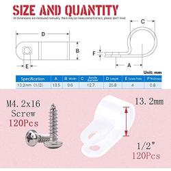 Hilitchi 120Pcs Plastic Cable Clamp R Type Screw Mounting Cord Fastener Cable Clips with Screws for Wire Management Cable Conduit (1/2'', White)