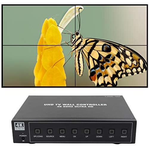 LINK-MI 4K60 UHD Video Wall Controller 2x2 1x2 2x1 1x3 3x1 1x4 4x1 TV Wall Processor for 4 TV Splicing Display Support 3840x2160@60Hz HDMI DP Inputs and Rotate 90 Degree for Portrait Mode Screens