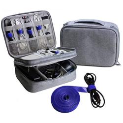 Electronics Organizer Travel Cable Cord Wire Bag Accessories Gadget Gear Storage Cases (Light Gray)