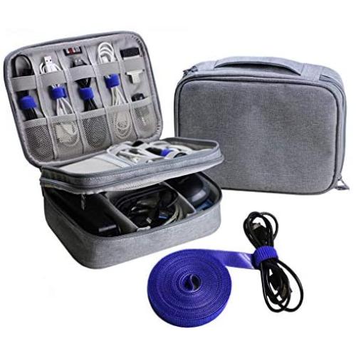 Electronics Organizer Travel Cable Cord Wire Bag Accessories Gadget Gear Storage Cases (Light Gray)