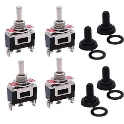 Twidec /4PCS Heavy Duty Rocker Momentary Toggle Switch 20A 125V SPDT 3 Position 3 Pin (ON)-Off-(ON) Switch with Metal Bat Waterproof Cap Ten-123-4Pcs