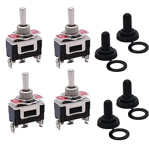 Twidec /4PCS Heavy Duty Rocker Momentary Toggle Switch 20A 125V SPDT 3 Position 3 Pin (ON)-Off-(ON) Switch with Metal Bat Waterproof Cap Ten-123-4Pcs