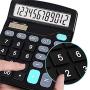HZFJ Calculator, 12-bit Solar Battery Dual Power Standard Function Electronic Calculator with Large LCD Display Office Calculator Black(NO Battery) (KK-837B, 1PACK)