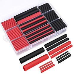 Ginsco 270Pcs 3:1 Shrink Ratio Dual Wall Adhesive Lined Heat Shrink Tubing Tube 6 Size: 3/8'',1/4'',3/16'',1/8'',3/32'',1/16'', 2 Color KIT Black Red