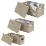 mDesign Natural Woven Water Hyacinth Closet Storage Organizer Basket Bin with Removeable Lids to use in Closet, Bedroom, Bathroom, Entryway, Office - Set of 3 - Gray Finish