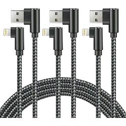90 Degree Right Angle iPhone Charger MFI Certified Cable Lightning Cable 3Pack 10ft Metal Nylon Braided Cord iPhone 12/11/ Pro/Max/X/XS/XR/XS Max/ 8/ Plus/7/7 Plus/6/6S-Grey