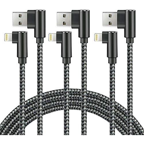 90 Degree Right Angle iPhone Charger MFI Certified Cable Lightning Cable 3Pack 10ft Metal Nylon Braided Cord iPhone 12/11/ Pro/Max/X/XS/XR/XS Max/ 8/ Plus/7/7 Plus/6/6S-Grey