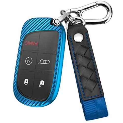 ELOHEI Soft TPU Case Cover Protector Case for Jeep Key Fob, Car Remote Key Fob Case for Jeep Grand Cherokee Renegade Fob Remote Key 360° Full Protection (Blue)