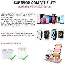 BENTOBEN 3 in 1 Charging Stand for Apple Watch Series 5/4/3/2/1, Airpods Pro 2019 2/1, Compatible with iPhone 12 11 XS MAX XR XS 8 7 6 6S Plus 5S, iPad Tablet Stand(Original Cable Required), Rose Gold