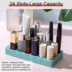 Emoly Silicone Lipstick Holder, Premium Cosmetic Organizer for Brush Lip Eye Makeup Pencil Bottles, 24 Square Makeup Display Case (Gray)