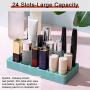 Emoly Silicone Lipstick Holder, Premium Cosmetic Organizer for Brush Lip Eye Makeup Pencil Bottles, 24 Square Makeup Display Case (Gray)