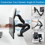 HUANUO Dual Monitor Stand - Adjustable Spring Monitor Desk Mount Swivel Vesa Bracket with C Clamp, Grommet Mounting Base for 17 to 27 Inch Computer Screens - Each Arm Holds 4.4 to 14.3lbs