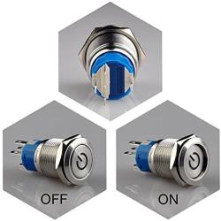 Ulincos Latching Pushbutton Switch U19C1 1NO1NC SPDT ON/Off Silver Stainless Steel with Blue LED Suitable for 19mm 3/4'' Mounting Hole (Blue)