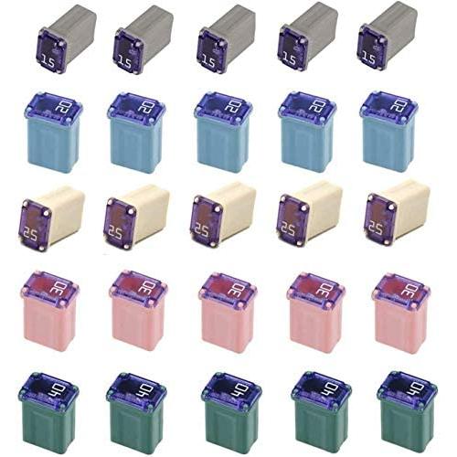 25 Pack Micro Cartridge Fuses, 15 Amp Micro Fuse, 20 Amp Micro Fuse, 25 Amp Micro Fuse, 30 Amp Micro Fuse, 40 Amp Micro Fuse, FMM Fuses Kit MCASE Type for Cars, SUVs and Trucks