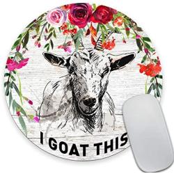 Smooffly I Goat This Quote Cute Round Mouse Pad, Office Desk Accessories, Goat Mouse Pad, Desk Decor, Funny Office Gifts,Vintage Colored Floral Circular Mouse Pads for Computers