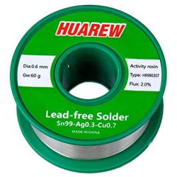 HUAREW HR990307 Sn 99-Ag 0.3-Cu 0.7 lead-free solder wire with rosin core (0.6mm, 60g)