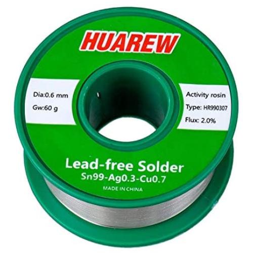HUAREW HR990307 Sn 99-Ag 0.3-Cu 0.7 lead-free solder wire with rosin core (0.6mm, 60g)