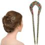 2 Pcs Vintage Hair Stick, Crystal Rhinestone Double Prong Hair Pin Stick Hairstyle Chignon Hairpin