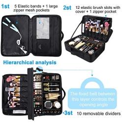 Travel Makeup Case 3-Layers Cosmetic Case Organizer Portable Artist Storage Bag with Adjustable Dividers and Shoulder Strap for Cosmetics Makeup Brushes Toiletry Travel Accessories