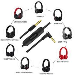SINDERY Solo 3 Cable Replacement headphones Aux Extension Cord with Mic Compatible with Solo 2/Studio 2/Pro/Headphones or iPods, iPhones, iPads. (Black)