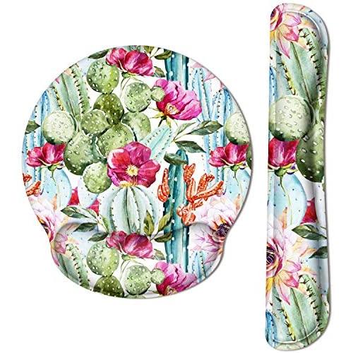 HAOCOO Ergonomic Keyboard Wrist Rest Pad and Mouse Pad Wrist Support Set with Non-Slip Backing Memory Form-Filled, Easy-Typing and Pain Relief for Gaming Office Computer Laptop (Cactus)
