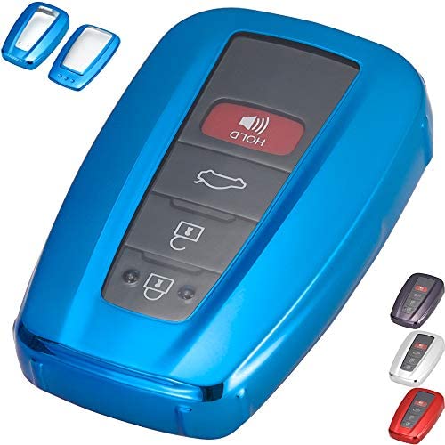 Lcyam Key Fob Cover Tpu Glossy Shiny Remote Protection Case Key Holder Fits for 2020 Toyota Highlander Corolla Camry RAV4 Prius C-HR 2019 2020 2021 Keyless Car Key 3/4 Button (Blue)