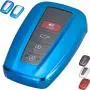 Lcyam Key Fob Cover Tpu Glossy Shiny Remote Protection Case Key Holder Fits for 2020 Toyota Highlander Corolla Camry RAV4 Prius C-HR 2019 2020 2021 Keyless Car Key 3/4 Button (Blue)