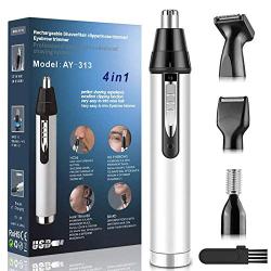 Ear and Nose Hair Trimmer for Men,Professional USB Rechargeable Nostril Nasal Hair Vacuum Cleaning System,4 in 1 Lightweight Waterproof Hair and Beard Clippers for Women (White)