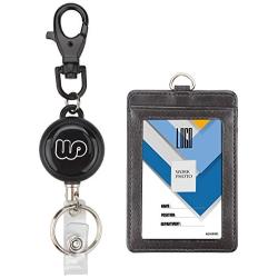 Retractable Badge Holder, Wisdompro Retractable Reel with Keyring and 2-Sided PU Leather Student ID Badge Card Holder Wallet Case with 1 Clear ID Window and 1 Credit Card Slot School Supply - Vertical