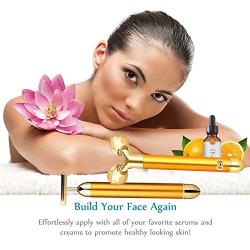 2-IN-1 Face Massager Roller Golden 3D Roller Electric Sonic Energy Face Roller and T Shape Face Massager Kit for Face Lift Beauty Bar Skin Care Tools Gift Set for Women