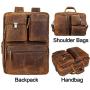 TIDING Mens Leather 17.3 Inch Laptop Backpack Convertible Briefcase Messenger Bag - Brown