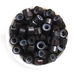 YESURPRISE 1000 Silicone Micro Link Rings 5mm Lined Beads for Hair Extensions Tool Dark Brown