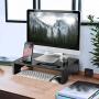 Amada Monitor Stand Riser- Bamboo Desktop Riser for Laptop Computer, Monitor Riser Desk Organizer with Phone Holder and Stationery Management, Desktop Stand for Printer & Office Supplies-AMBMS04