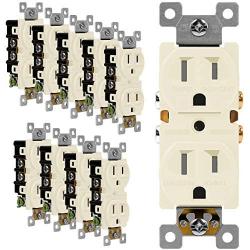 ENERLITES Duplex Receptacle Outlet, Tamper-Resistant, Residential Grade, 3-Wire, Self-Grounding, 2-Pole,15A 125V, UL Listed, 61580-TR-LA-10PCS, Light Almond (10 Pack)