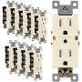 ENERLITES Duplex Receptacle Outlet, Tamper-Resistant, Residential Grade, 3-Wire, Self-Grounding, 2-Pole,15A 125V, UL Listed, 61580-TR-LA-10PCS, Light Almond (10 Pack)