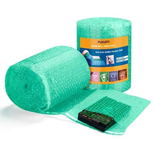 Fuxury Green Anti-Static Bubble Pouches 7.5x7.5 Inch,2 Rolls 50 Packs Total Anti-Static Bubble Cushioning Wrap Pouch Bag Roll Bubble Bags Pouches