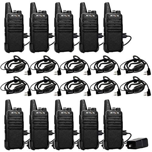 Retevis RT22 2 Way Radios Walkie Talkies,Rechargeable Long Range Two Way Radio,16 CH VOX Small Emergency 2 Pin Earpiece Headset,for School Retail Church Restaurant (Packed in Pairs with 5 Boxes)